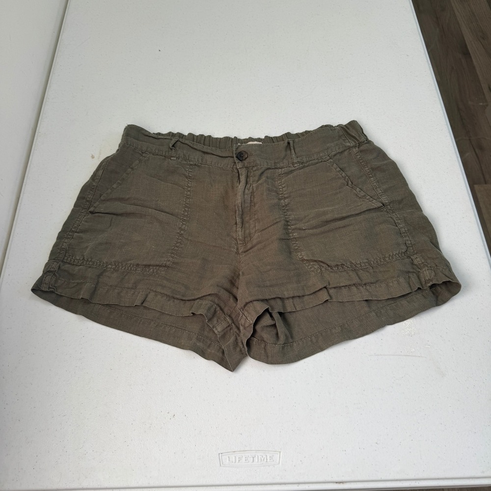 Lou & Grey for LOFT Olive Green Linen Blend Elastic Back Shorts Medium